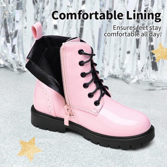 Boys Girls Pink Side Zipper Combat Ankle Boots Toddler/Little Kid/Big Kid - Picture 3 of 6